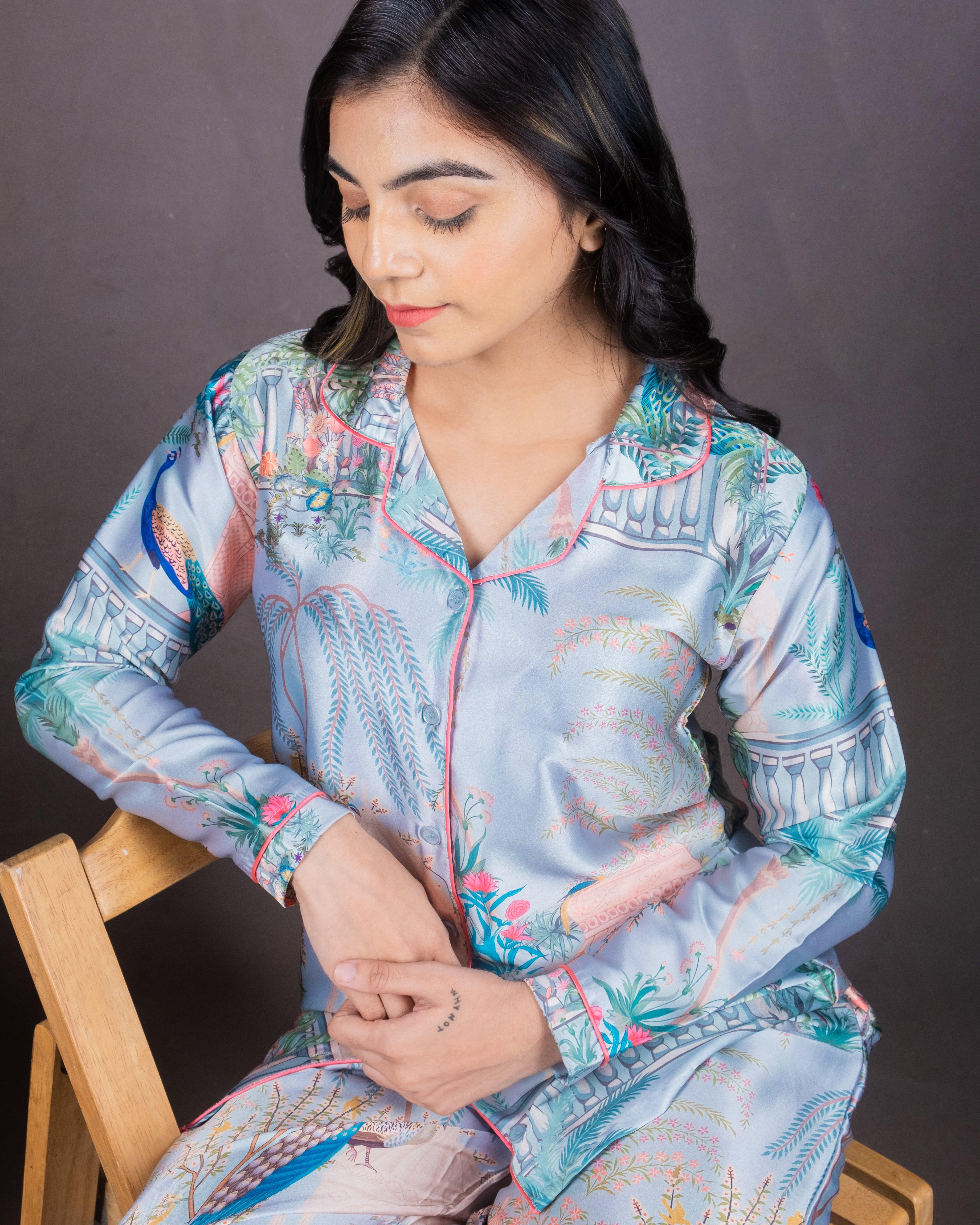 Azure Mughal Majesty Ensemble PJ Set - Jynara Loungewear